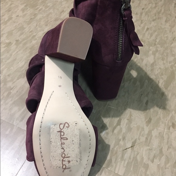 NEW SPLENDID Nando Plum Purple Suede Lthr Block Heel Open Toe Knot Sandals sz 10 - Picture 5 of 7